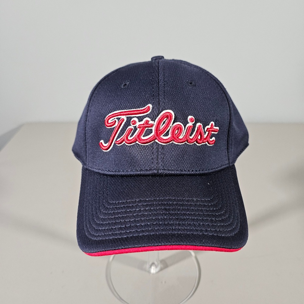 Titleist Golf Hat Mens L/XL Navy Blue Red New Era Mesh Stretch Fit Cap